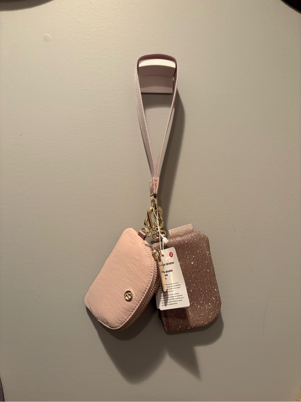 Lululemon Pink Wristlet Keychain Duo with Sparkle Pouch - Picture 1 of 5